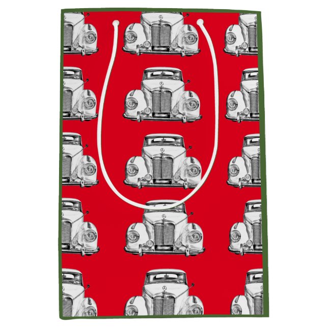 Sacola Para Presentes Média Ilustração de Carro Clássico do Mercedes Benz 300 (Frente)