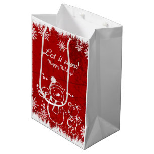 Sacola Para Presentes Média Ilustração De Feriado Vermelho E Branco