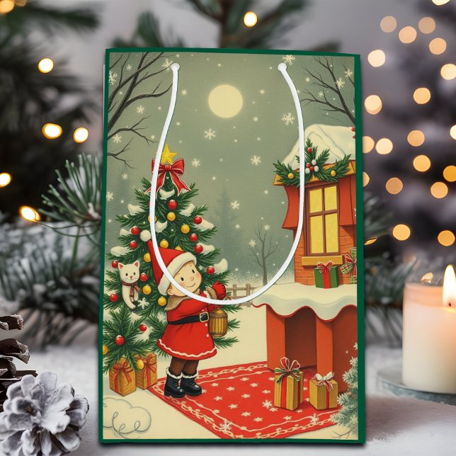 Sacola Para Presentes Média Ilustração de natais vintages (Criador carregado)