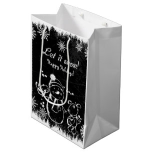 Sacola Para Presentes Média Ilustração de Natal Branco E Preto