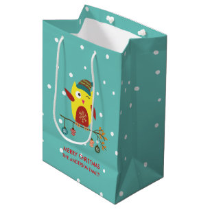 Sacola Para Presentes Média Ilustração de Natal da Coruja de inverno