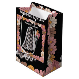 Sacola Para Presentes Média Ilustração do Fantasma do Lace Whimsical com Flora