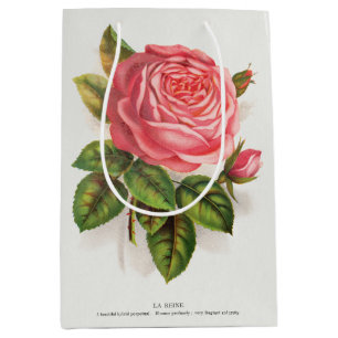 Sacola Para Presentes Média Ilustração Floral Rosa Antiga Cottagecore