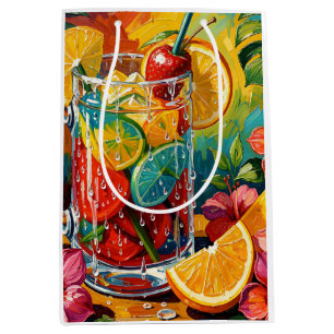 Sacola Para Presentes Média Impasto de pintura a óleo de coquetel de verão tro