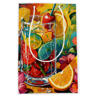 Sacola Para Presentes Média Impasto de pintura a óleo de coquetel de verão tro