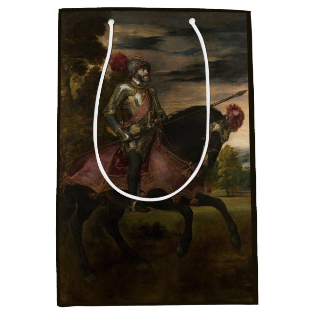 Sacola Para Presentes Média Imperador Charles V em Horseback (por Titian) (Frente)