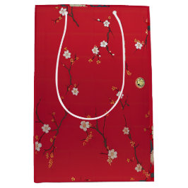 Sacola Para Presentes Média Imperador de Ano Novo Festivo Flor de Cereja Verme