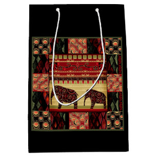 Sacola Para Presentes Média Impressão africano retro com elefantes