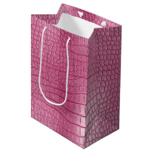 Sacola Para Presentes Média Impressão Animal de Alligador Faux Rosa