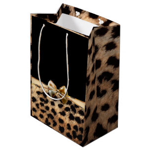 Sacola Para Presentes Média Impressão Animal Leopardo Leopardo Preto e Dourado