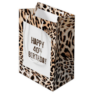 Sacola Para Presentes Média Impressão aniversário de 40 anos Leopardo