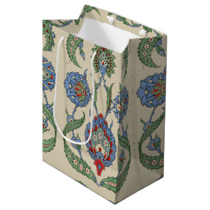 Sacola Para Presentes Média Impressão de Arte Floral Geométrica Azul Vermelha
