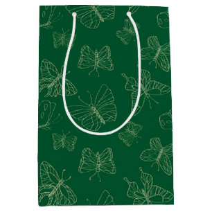 Sacola Para Presentes Média Impressão de Borboleta Verde Escura, Natureza Insp