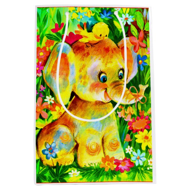 Sacola Para Presentes Média impressão de elefante bebê (Frente)
