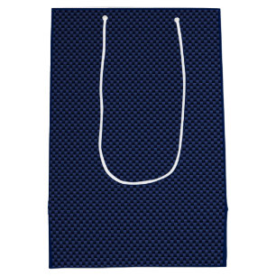 Sacola Para Presentes Média Impressão de Estilo de Fibra Azul de Carbono Real