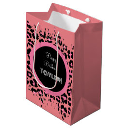 Sacola Para Presentes Média Impressão de Guepardo Rosa Preto e Branco Personal