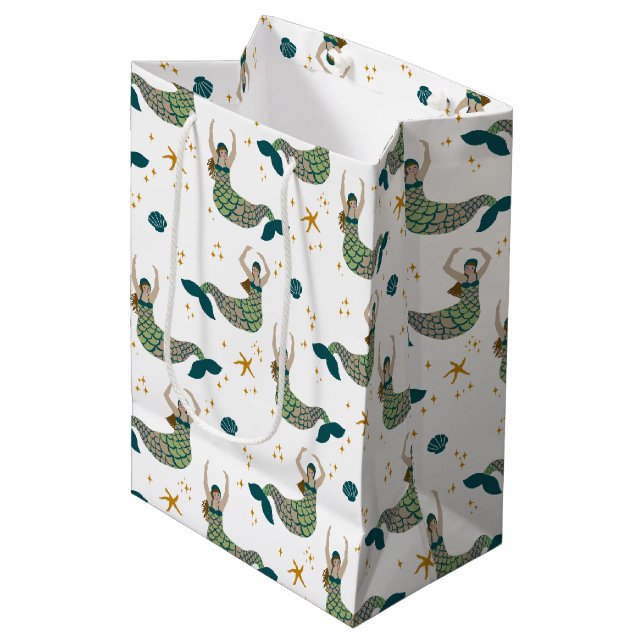 Sacola Para Presentes Média Impressão de Ilustração do Tema Sereia Moderna (Frente inclinada)