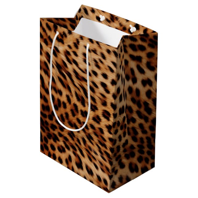 Sacola Para Presentes Média Impressão de leopardo marrom creme (Verso inclinado)
