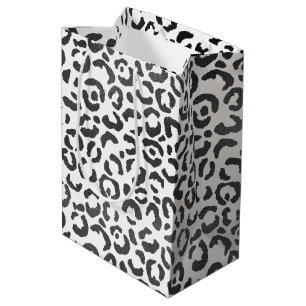 Sacola Para Presentes Média Impressão de Leopardo Preto e Branco