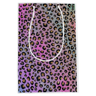 Sacola Para Presentes Média Impressão de Leopardo Preto, Preto, Azul-Cor-de-R