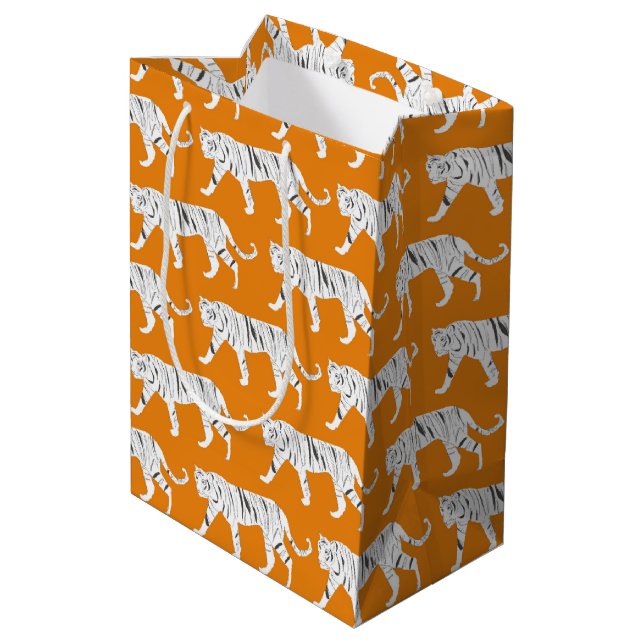 Sacola Para Presentes Média Impressão de Tigre Laranja (Verso inclinado)