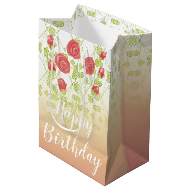 Sacola Para Presentes Média Impressão do Designer de Flores (Frente inclinada)