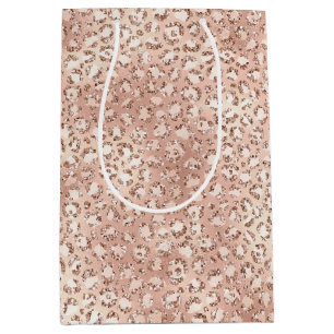 Sacola Para Presentes Média Impressão do Leopardo Glitz Cor-de-rosa-claro-azu