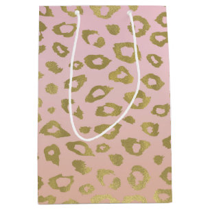 Sacola Para Presentes Média Impressão Dourado cor-de-rosa do leopardo de Ombr