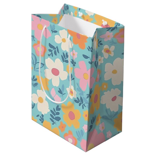 Sacola Para Presentes Média Impressão Floral de Verão (Verso inclinado)