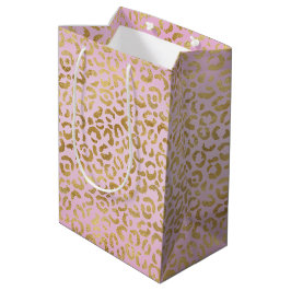 Sacola Para Presentes Média Impressão Leopardo Dourada rosa