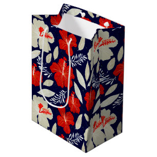 Sacola Para Presentes Média Impressão vermelho havaiano hibisco