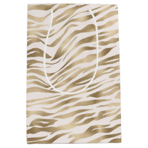 Sacola Para Presentes Média Impressão Zebra Dourada