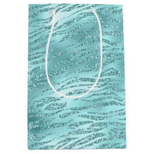 Sacola Para Presentes Média Impressão Zebra Verde-Menta Glamourosa