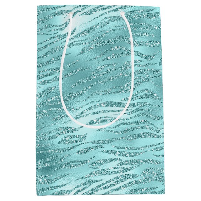 Sacola Para Presentes Média Impressão Zebra Verde-Menta Glamourosa (Frente)