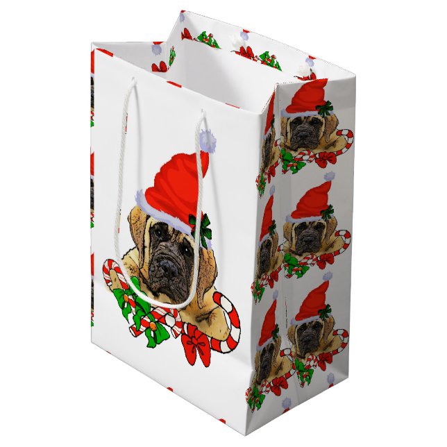 Sacola Para Presentes Média Inglês Mastiff Natal (Frente inclinada)