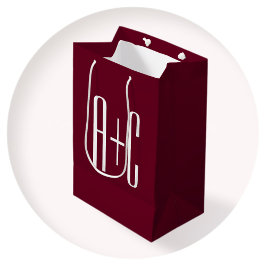 Sacola Para Presentes Média Iniciais de Casais simples | Branca e Borgonha