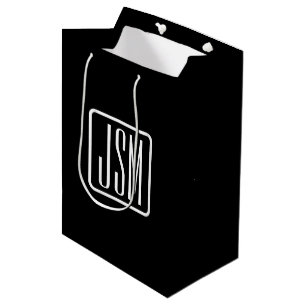 Sacola Para Presentes Média Iniciais Monogramadas Modernas Preto e Branco