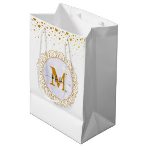 Sacola Para Presentes Média Inicial & Nome Elegante com Brilho Dourado