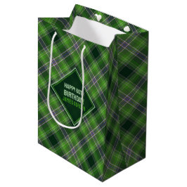 Sacola Para Presentes Média Inspirado na Natureza Xadrez Tartan Verde e Roxo
