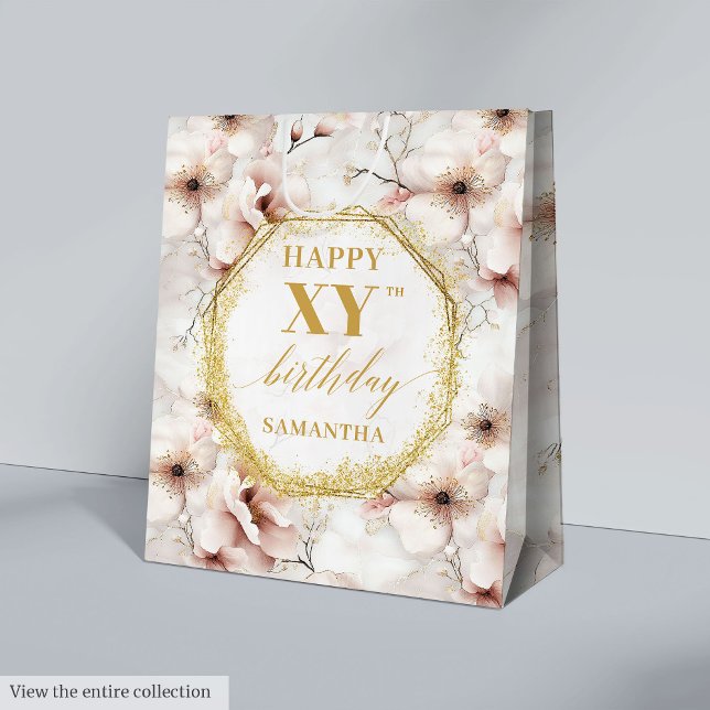 Sacola Para Presentes Média Inspiradora Rosa claro Rustic Birthday Gift Bag (Inspiring Light Pink Rustic Gold Birthday Gift Bag

)