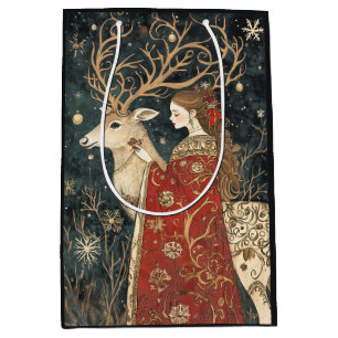 Sacola Para Presentes Média Inverno Encantado: A Maiden e o Stag