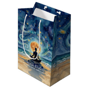 Sacola Para Presentes Média Ioga Meditação Céu Noturno Estrelado Lua Praia Oce