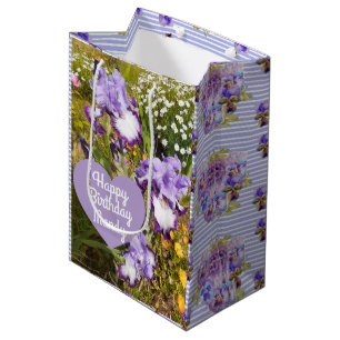 Sacola Para Presentes Média Iris Irises Roxo Flor Aniversário Raparigas Nome