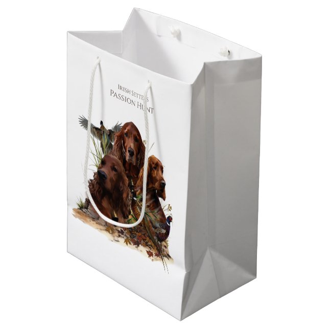 Sacola Para Presentes Média Irish Setters com Faasants - Caça à Paixão (Frente inclinada)