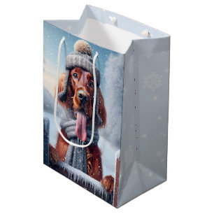 Sacola Para Presentes Média Irlandês Setter Em Flocos De Neve
