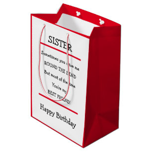 Sacola Para Presentes Média Irmã Engraçada Melhor Amiga Verse Aniversário