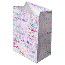 Sacola Para Presentes Média Irmã Especial Floral Rosa Fabulosa