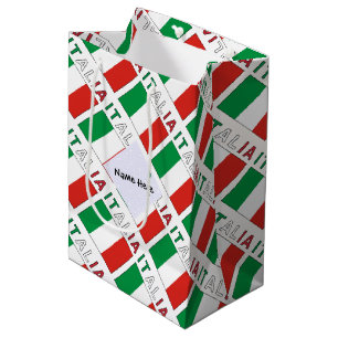 Sacola Para Presentes Média Italia e Bandiera Italiana Com Seu Nome