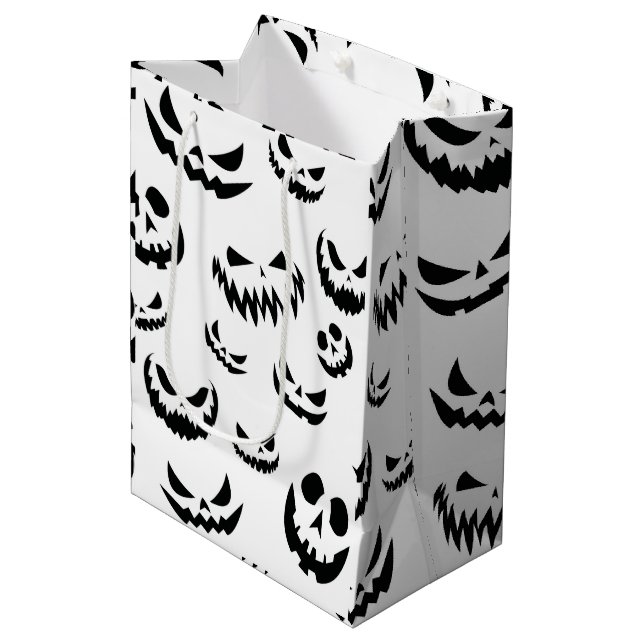Sacola Para Presentes Média Jack O Lanterna Pumpkin Rosto Preto e Branco (Frente inclinada)