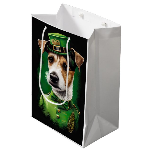 Sacola Para Presentes Média Jack Russell Cachorro na Rua. (Frente inclinada)